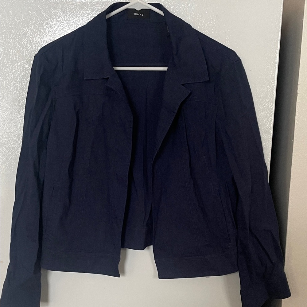 Theory Women's Large Linen Blend Dark Blue Versatile Lightweight Blazer